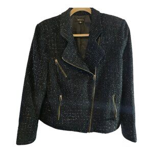 I HEART RONSON MOTO METALLIC TWEED BIKER JACKET SIZE LARGE POCKETS LINED BLACK